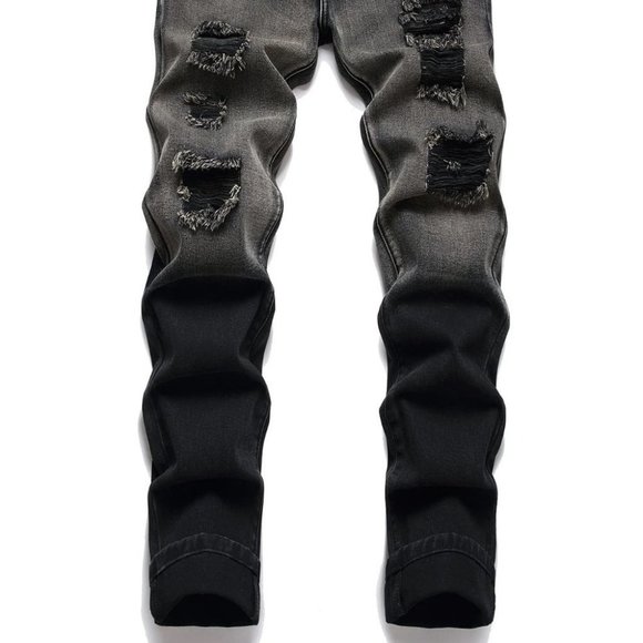 Black Mens Distressed Jeans - Picture 2 of 8